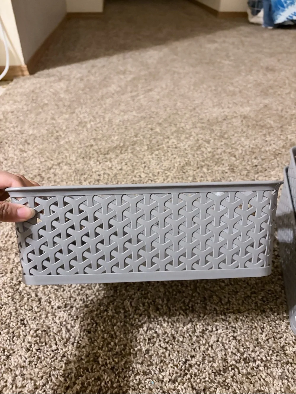 Gray Plastic Storage Basket - Stackable Home Accent